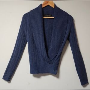 Ralph Lauren Black Label Women's Cashmere Blue Shawl Wrap Sweater Top S